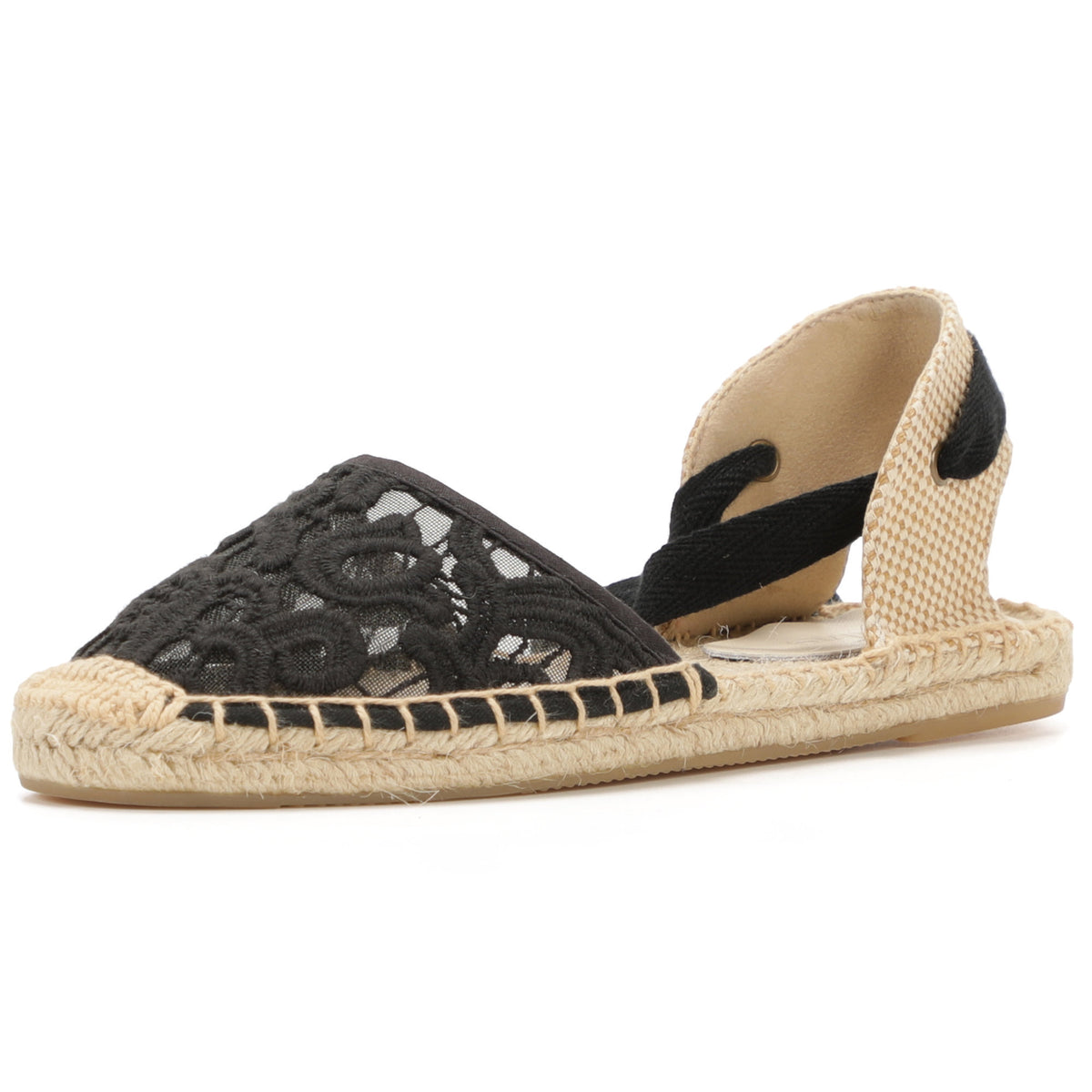W-S858 Black Thick Lace Espadrilles