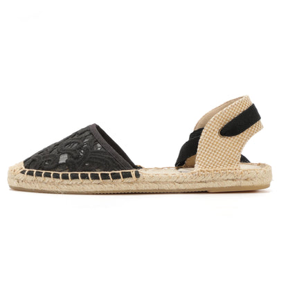 W-S858 Black Thick Lace Espadrilles