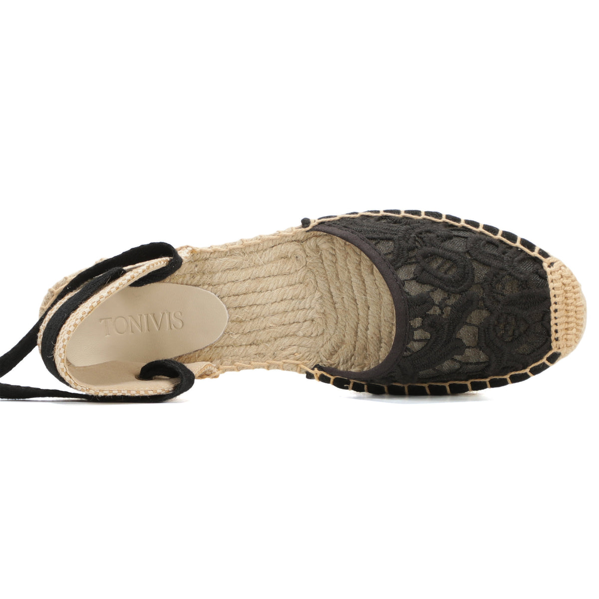W-S858 Black Thick Lace Espadrilles