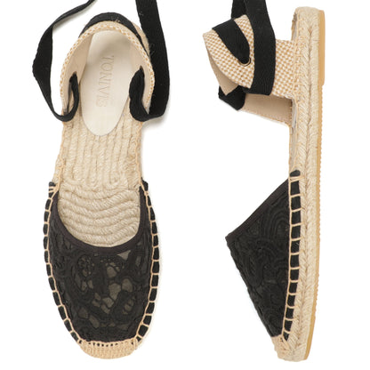 W-S858 Black Thick Lace Espadrilles