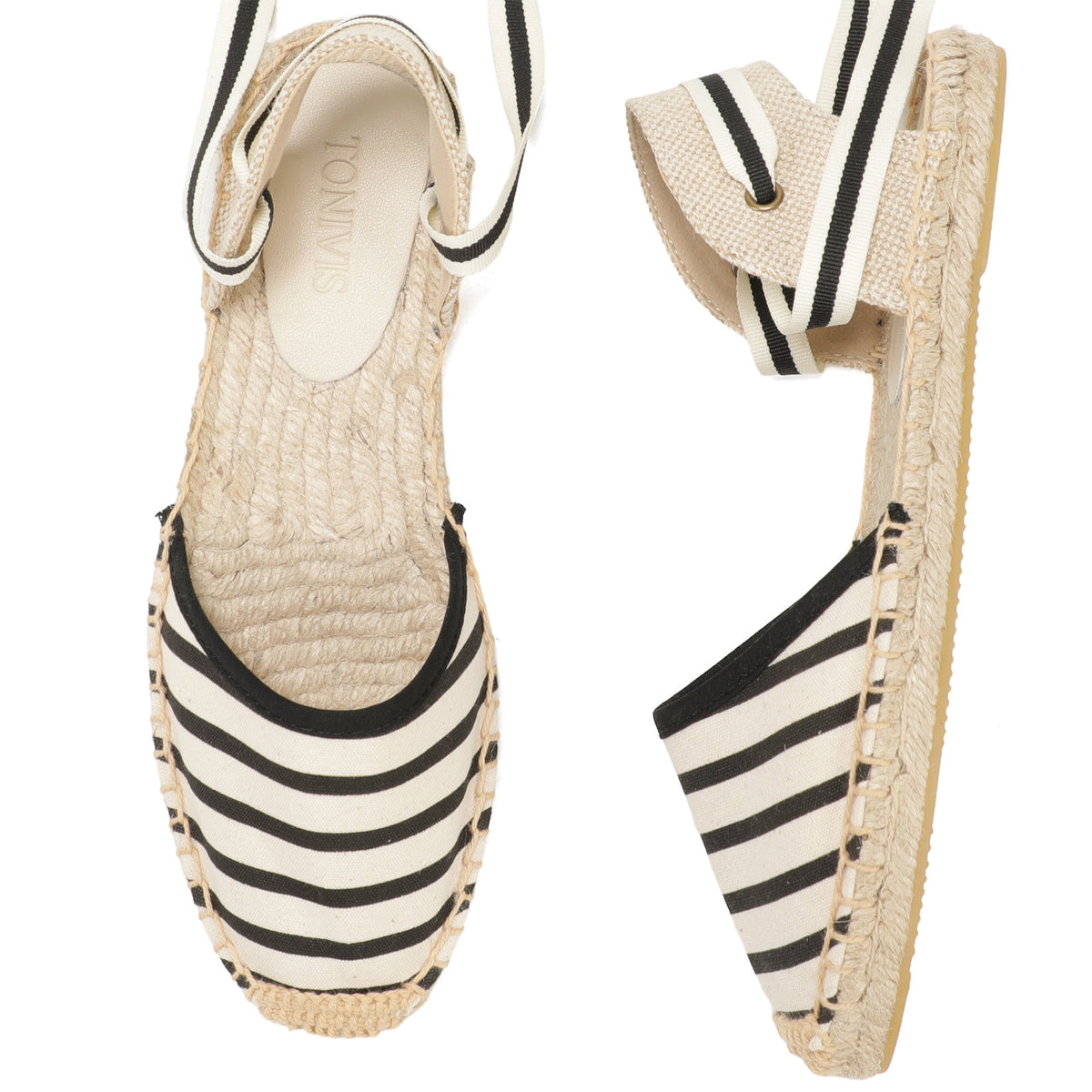 W-S861 Black Beige Stripes Espadrilles