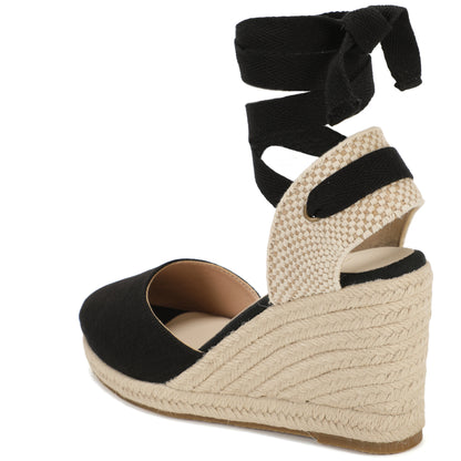 Women's linen espadrille wedge sandals 9CM black linen image 3