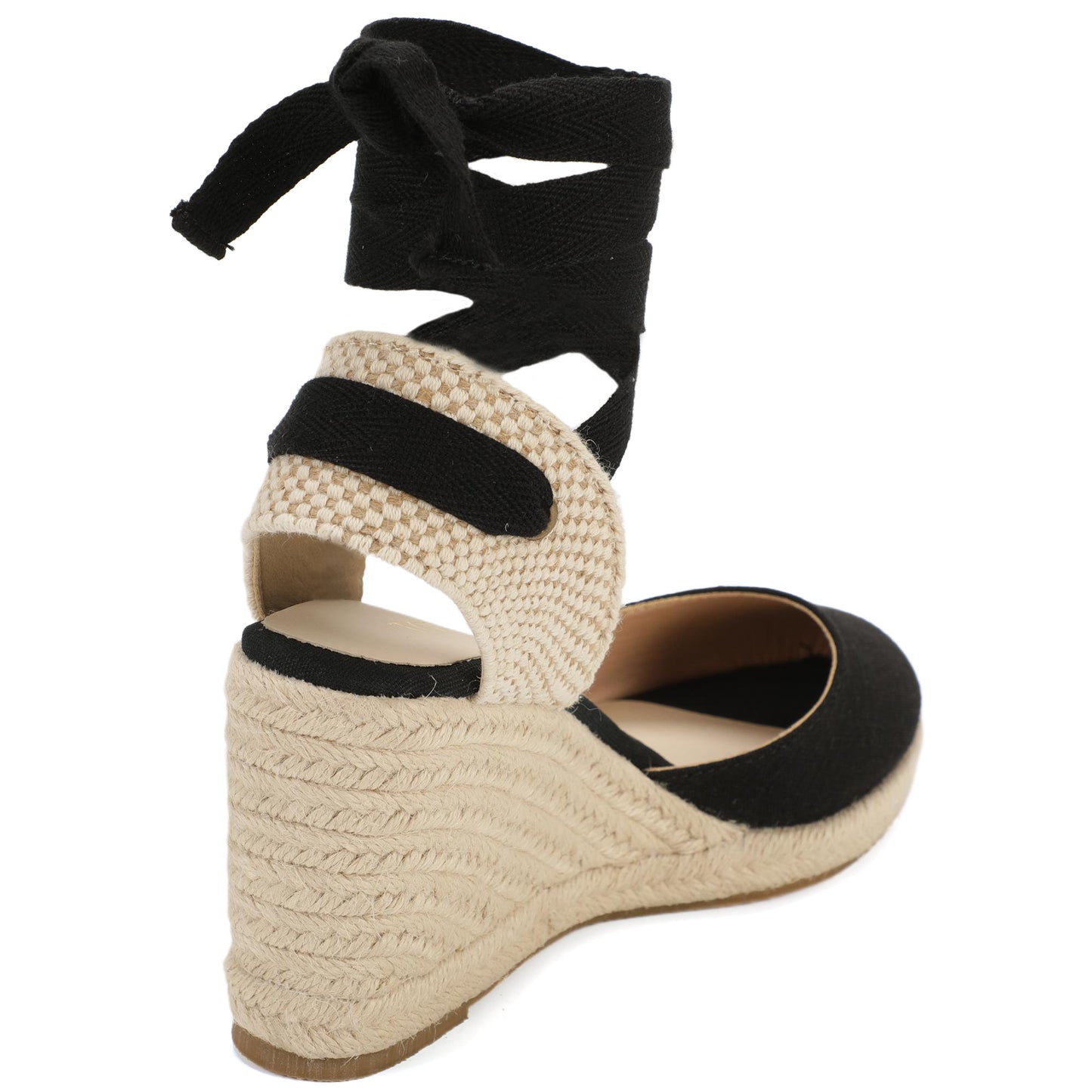 Women's linen espadrille wedge sandals 9CM black linen image 4