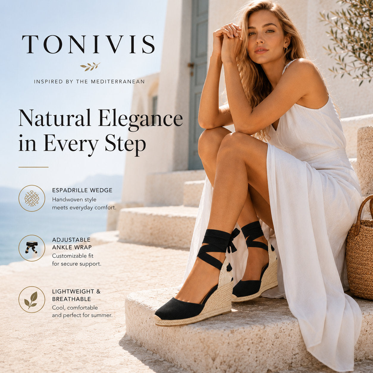 Women's linen espadrille wedge sandals 9CM black linen image 10