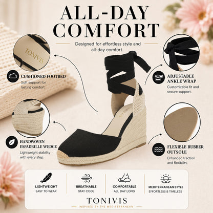 Women's linen espadrille wedge sandals 9CM black linen image 11