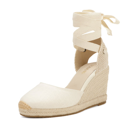 Women's linen espadrille wedge sandals 9CM white linen image 1