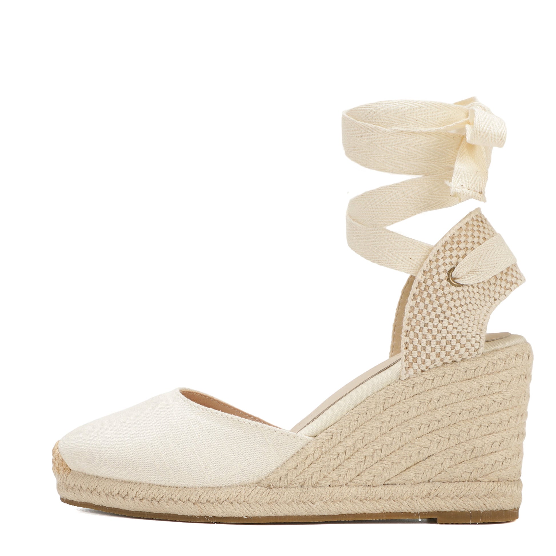 Women's linen espadrille wedge sandals 9CM white linen image 2