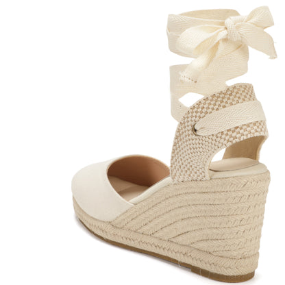 Women's linen espadrille wedge sandals 9CM white linen image 3