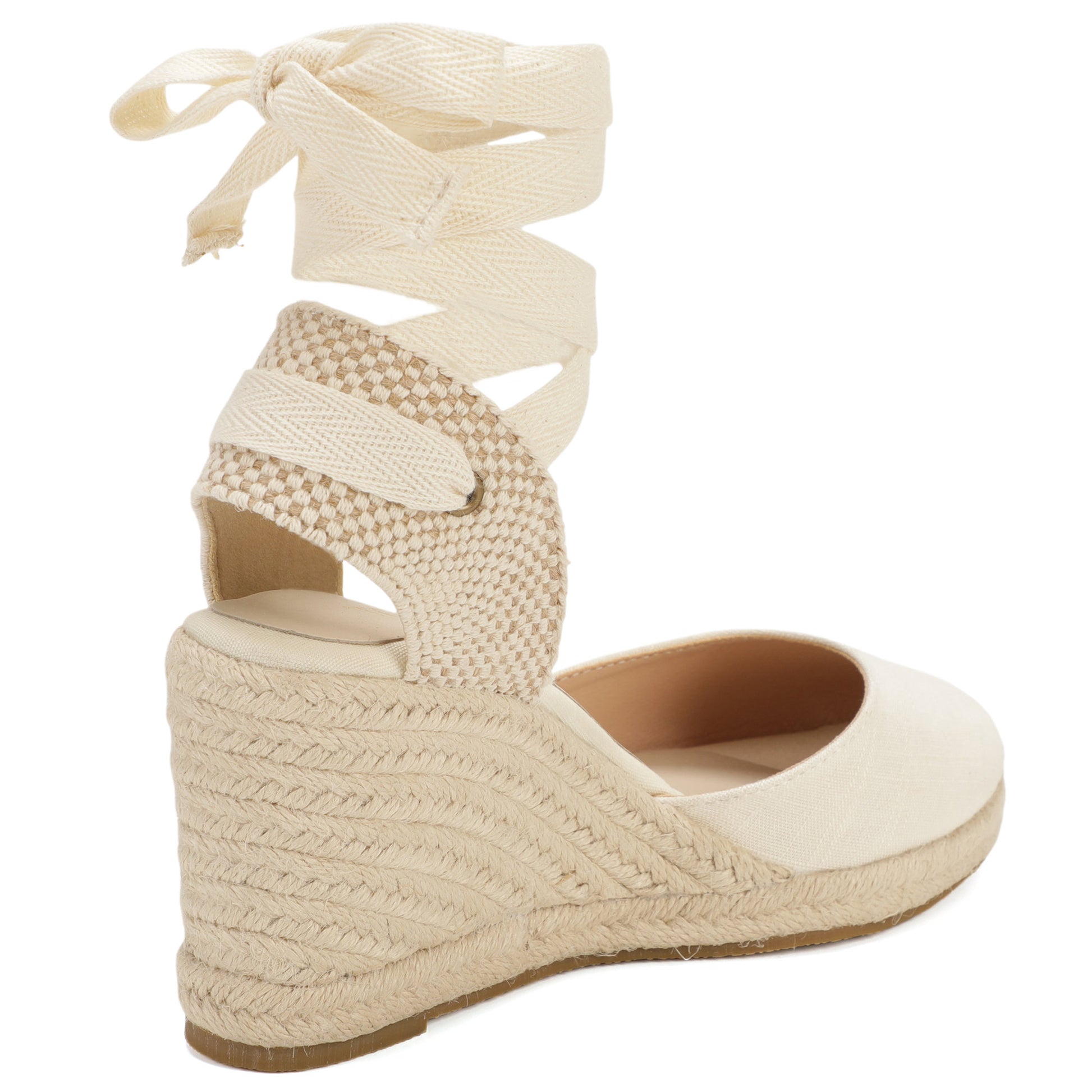 Women's linen espadrille wedge sandals 9CM white linen image 4