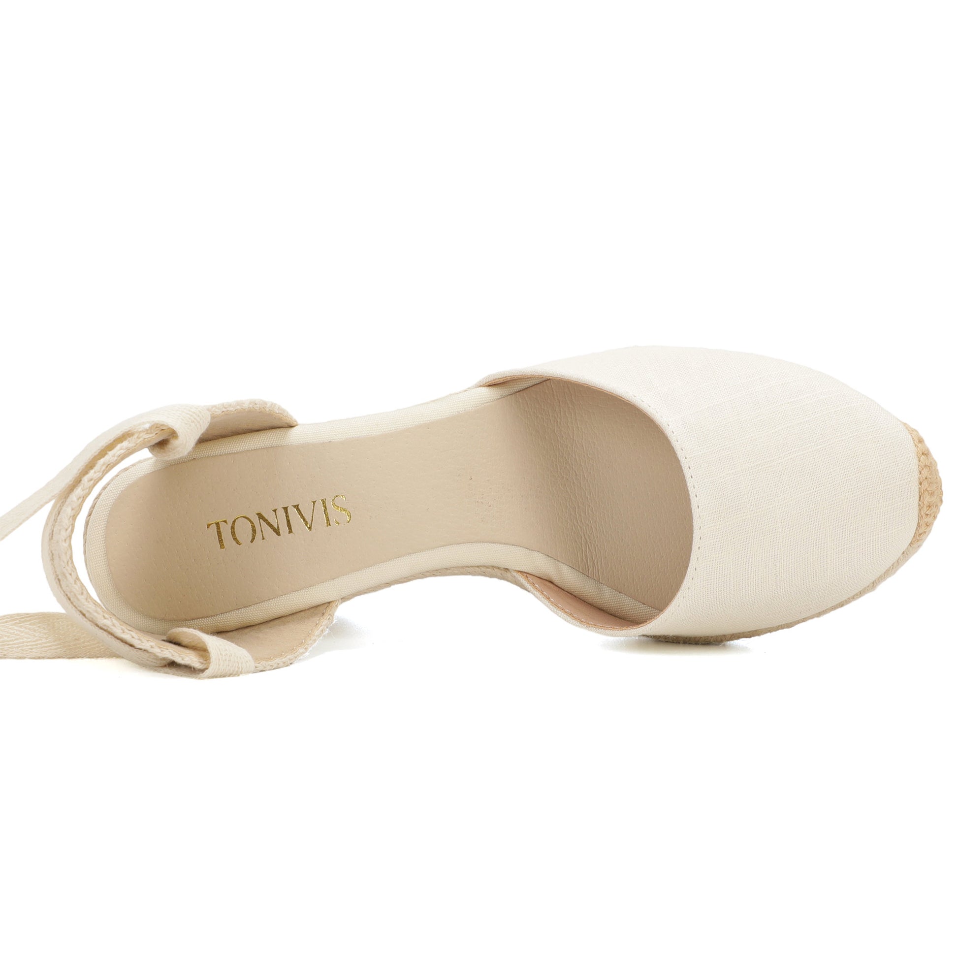 Women's linen espadrille wedge sandals 9CM white linen image 5