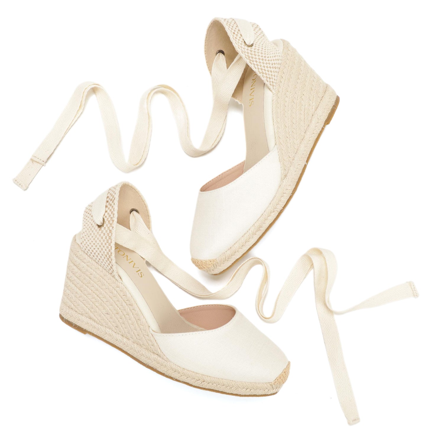 Women's linen espadrille wedge sandals 9CM white linen image 6