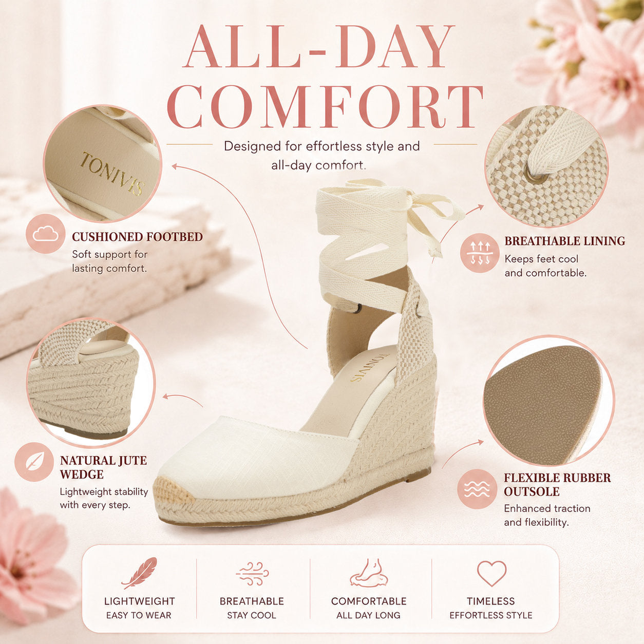 Women's linen espadrille wedge sandals 9CM white linen image 10