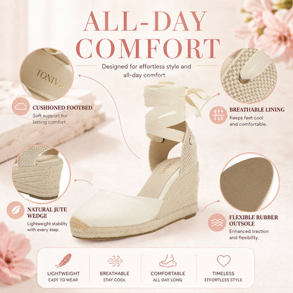 Women's linen espadrille wedge sandals 9CM white linen image 10
