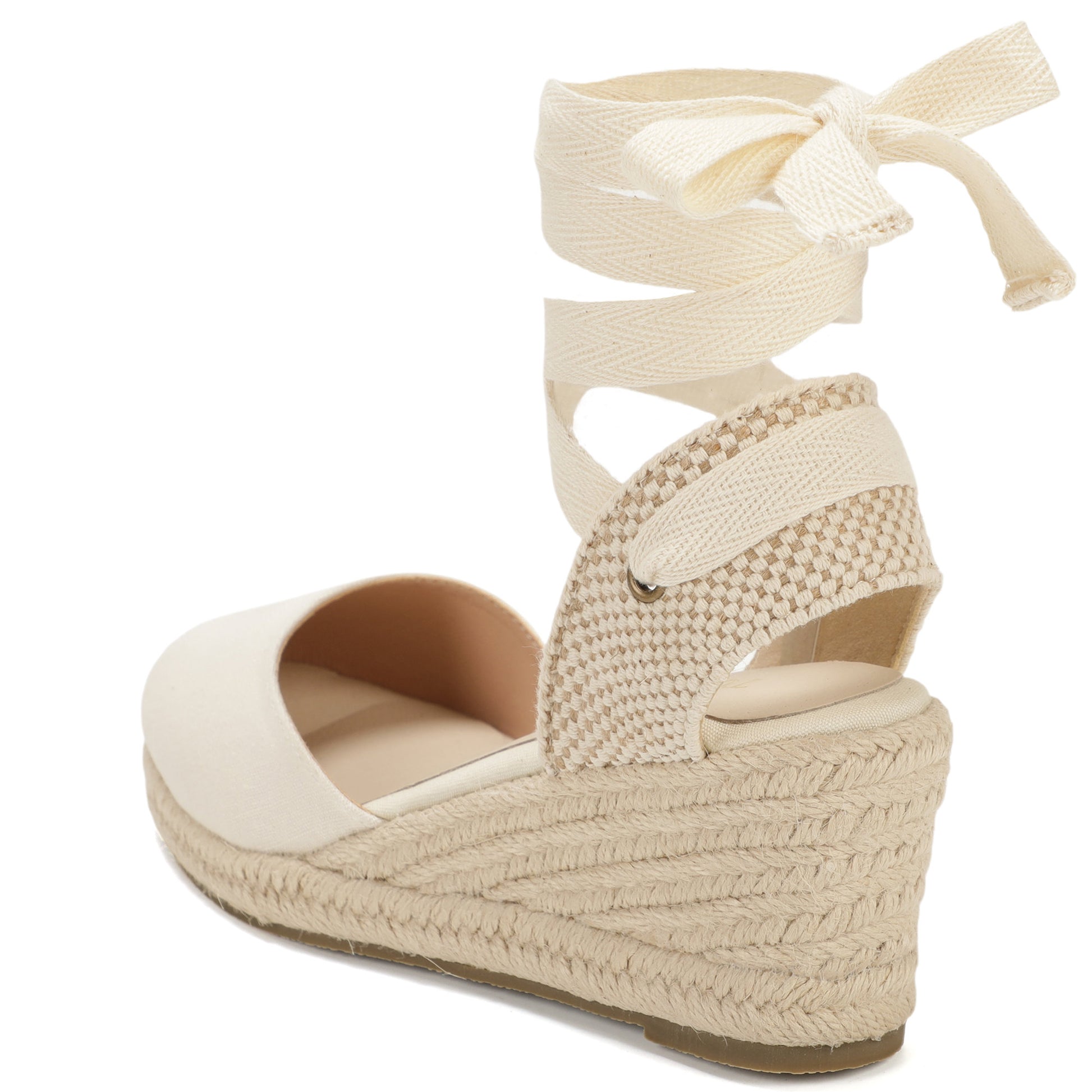 Women's linen espadrille wedge sandals 7CM white linen image 3