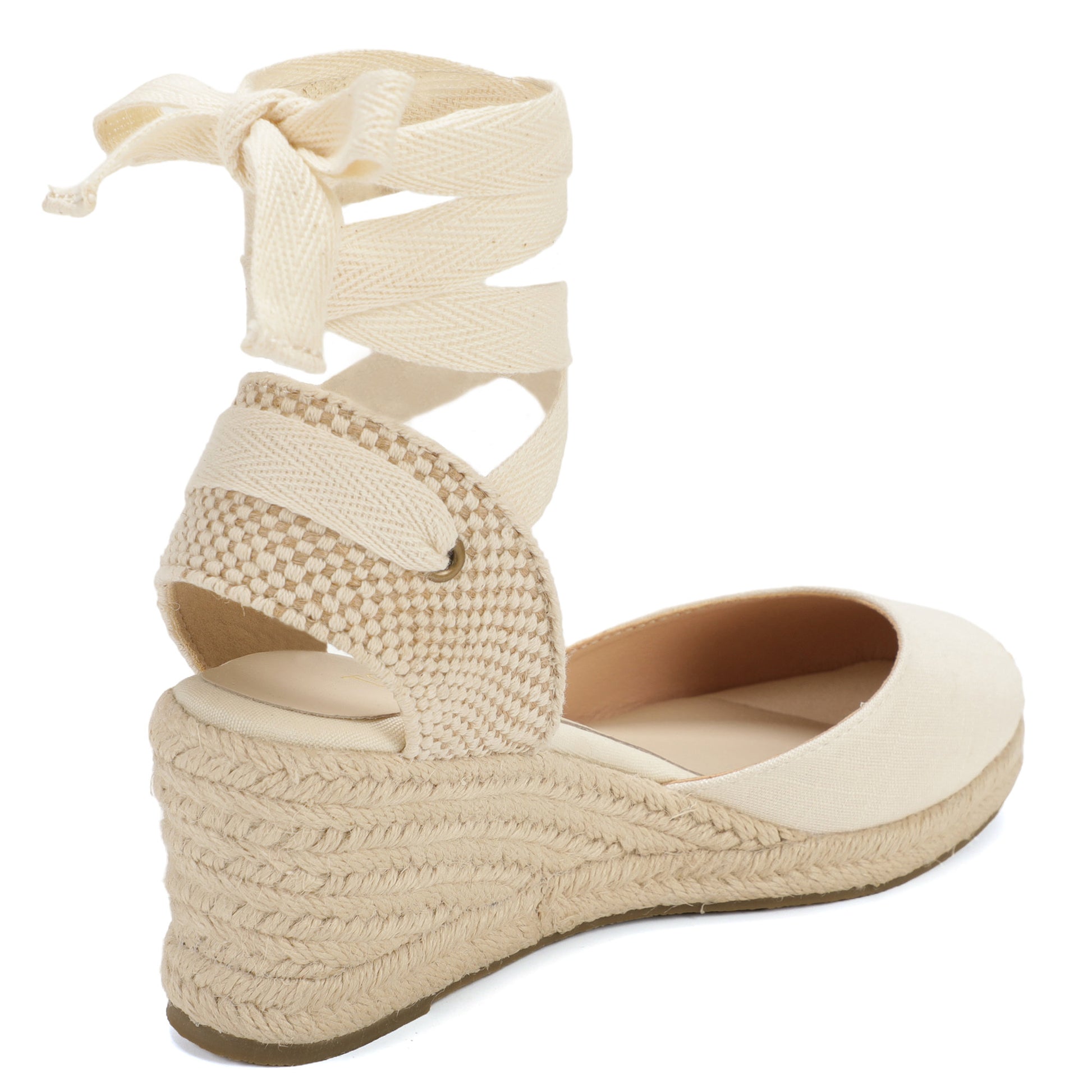 Women's linen espadrille wedge sandals 7CM white linen image 4