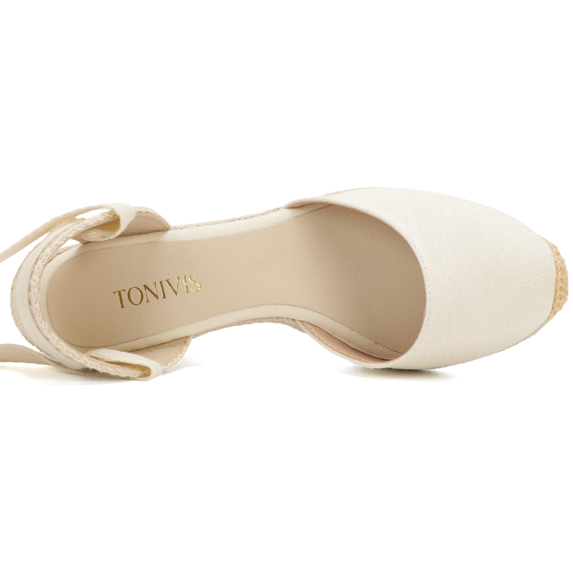 Women's linen espadrille wedge sandals 7CM white linen image 5