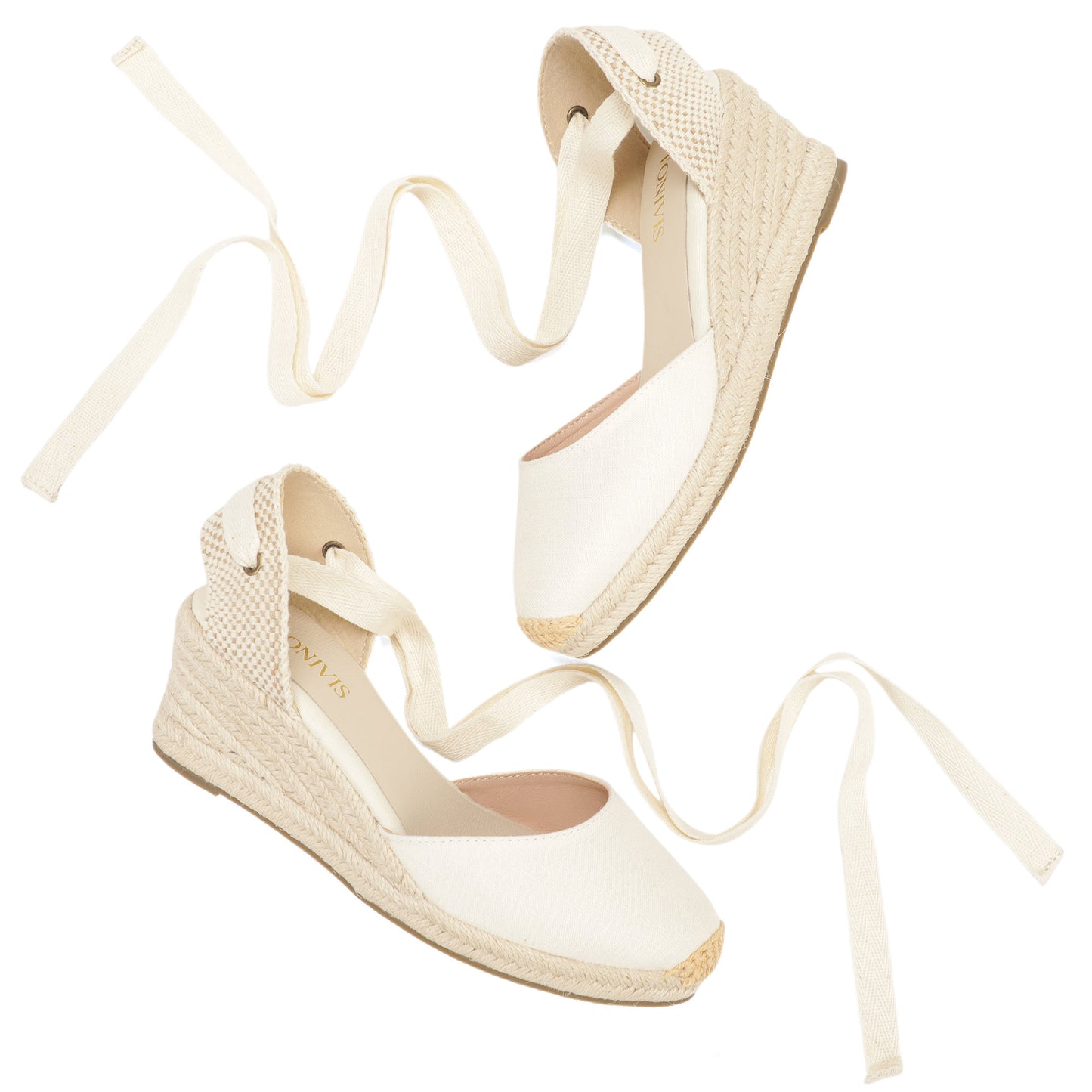 Women's linen espadrille wedge sandals 7CM white linen image 6