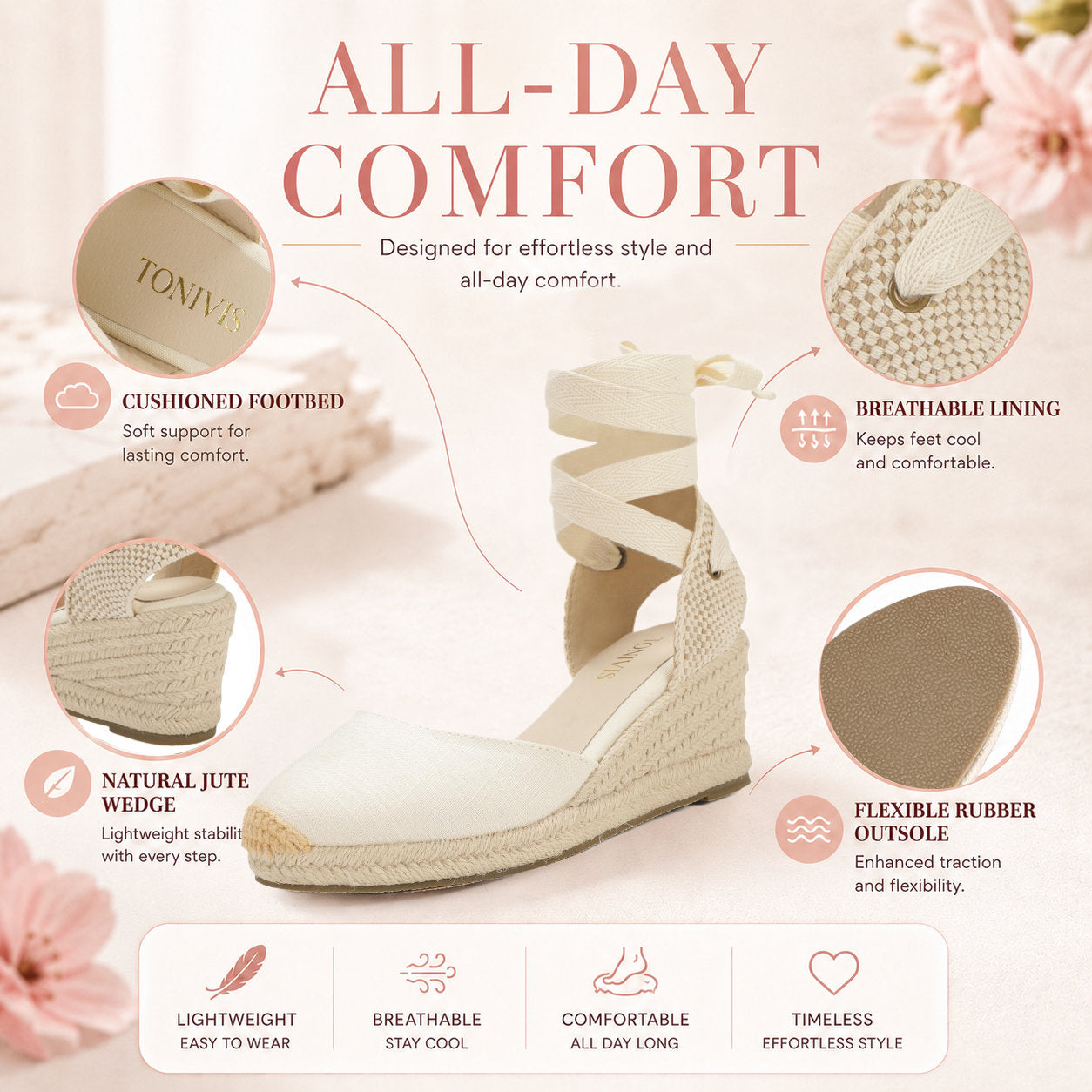 Women's linen espadrille wedge sandals 7CM white linen image 10