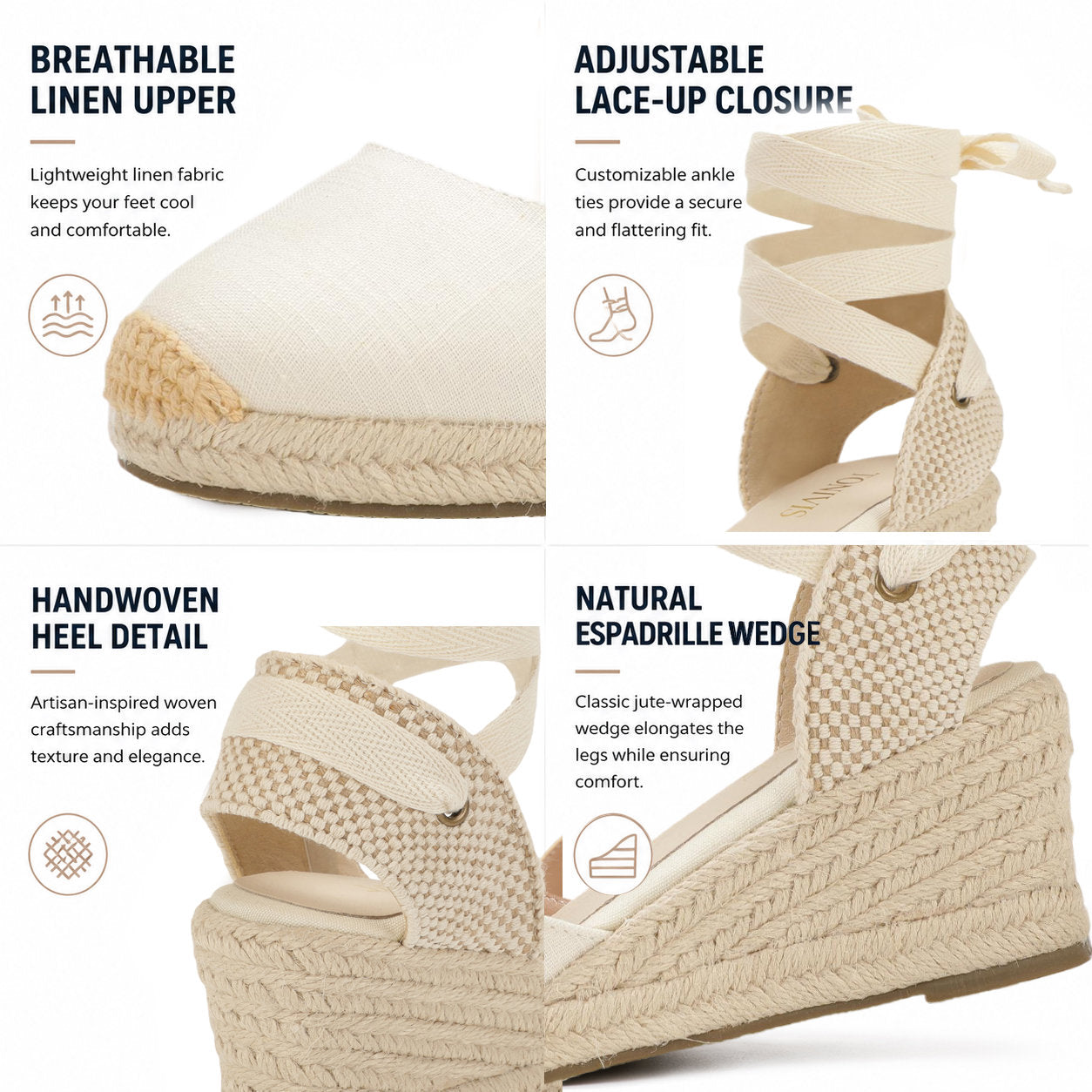 Women's linen espadrille wedge sandals 7CM white linen image 11