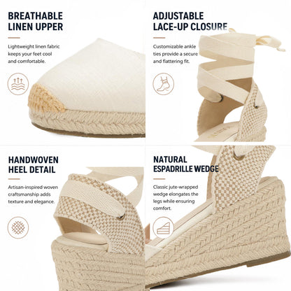 Women's linen espadrille wedge sandals 7CM white linen image 11