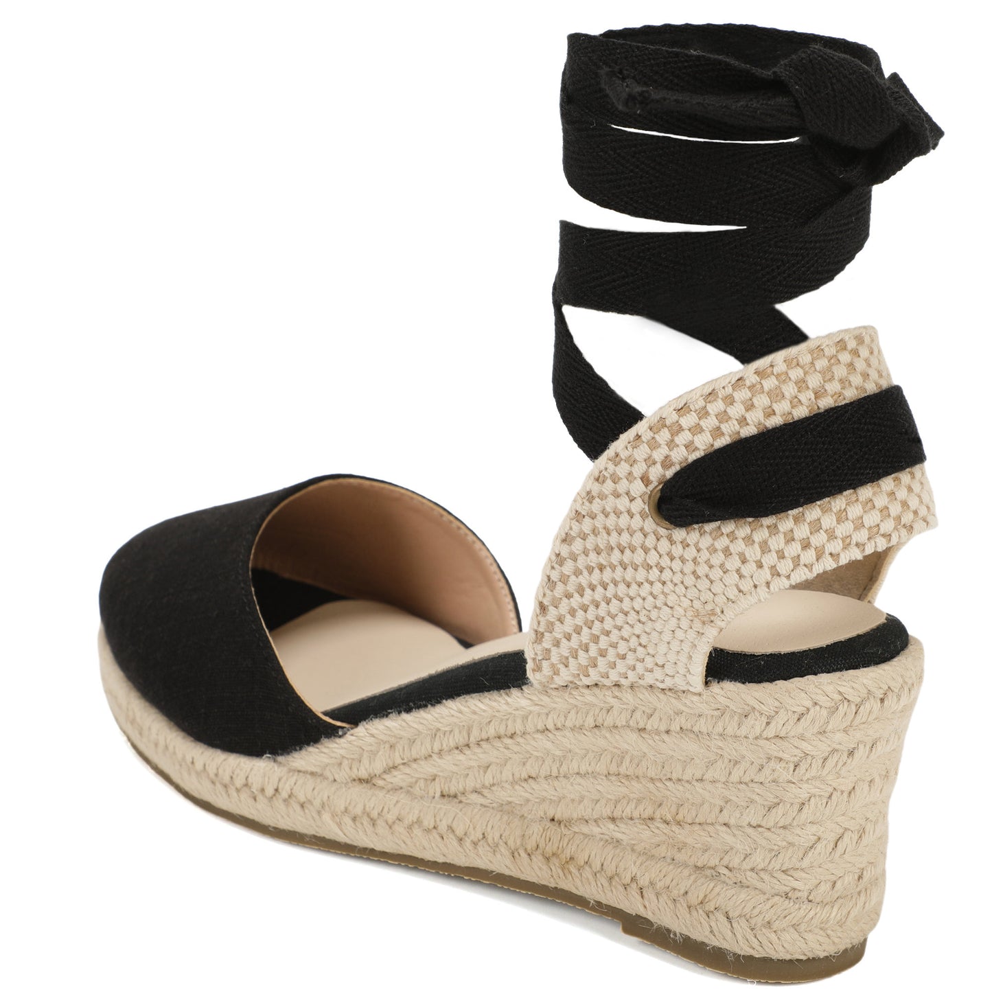 Women's linen espadrille wedge sandals 7CM black linen image 3