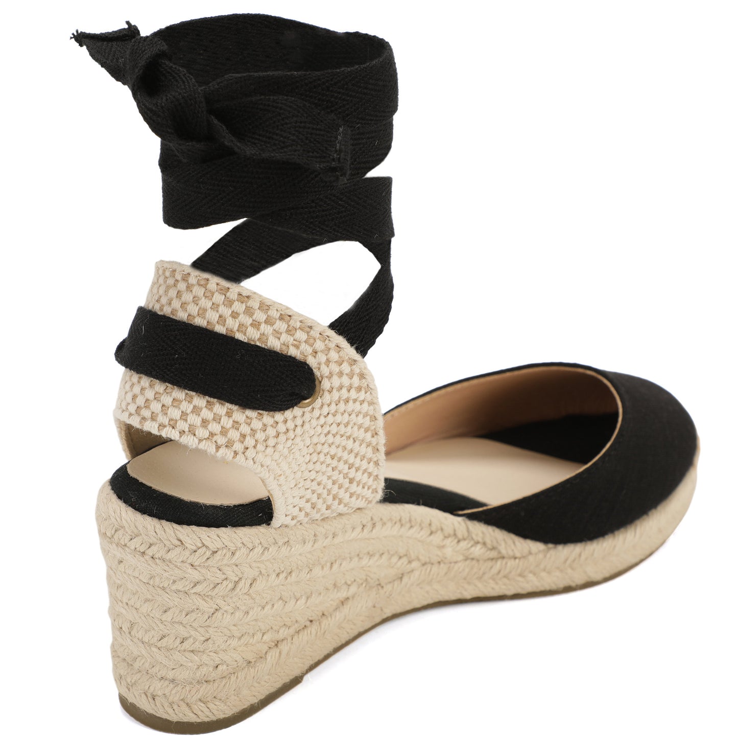 Women's linen espadrille wedge sandals 7CM black linen image 4