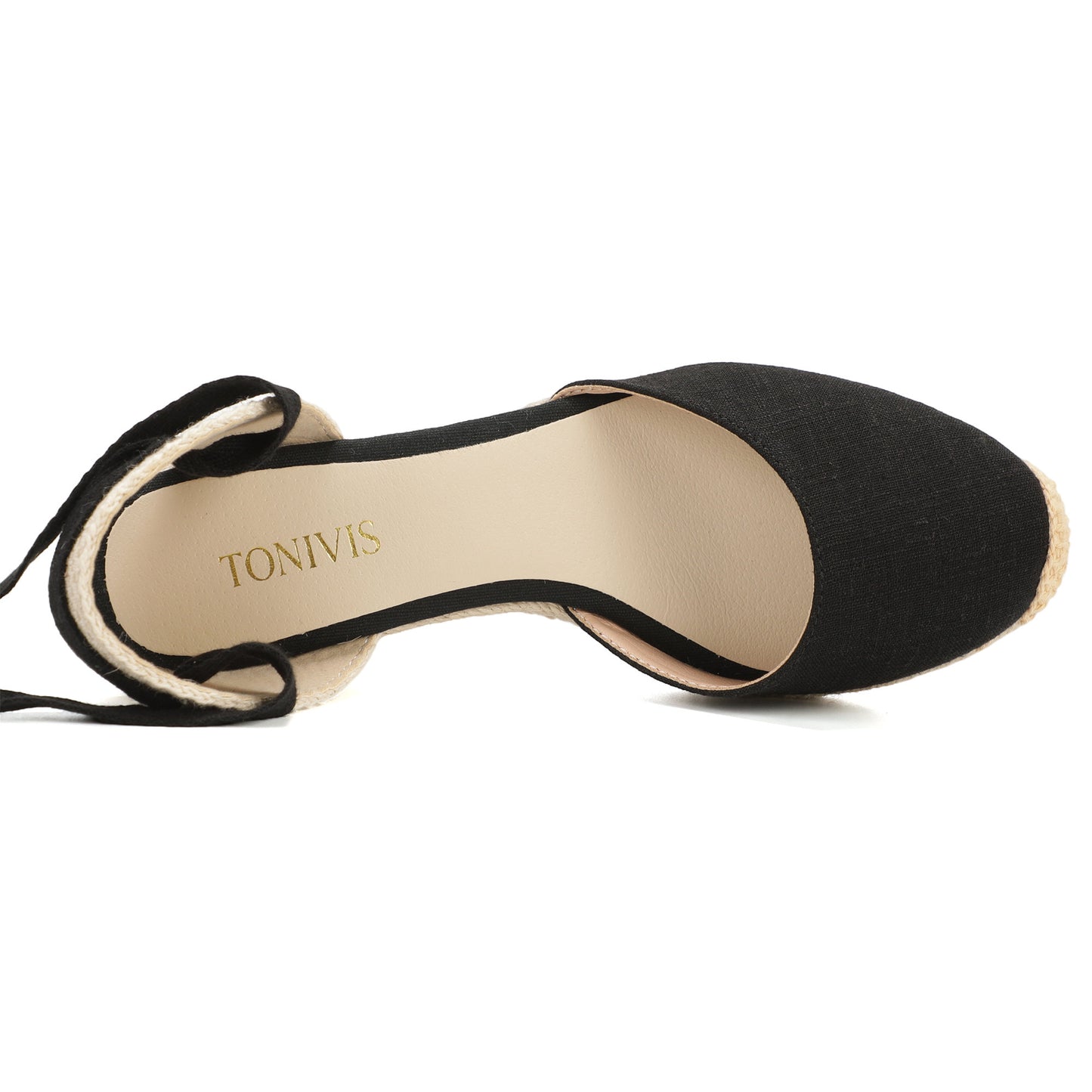 Women's linen espadrille wedge sandals 7CM black linen image 5