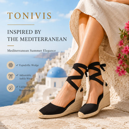 Women's linen espadrille wedge sandals 7CM black linen image 9