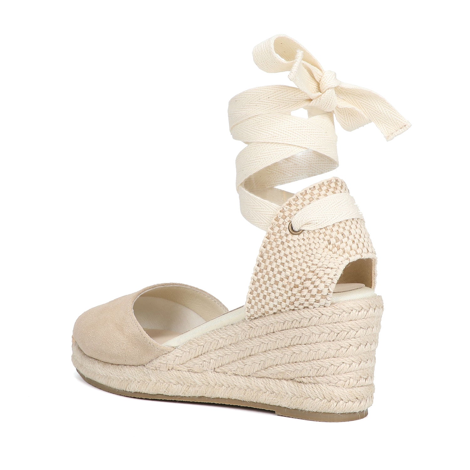 TONIVIS W-S908 beige ankle wrap wedge sandal front detail