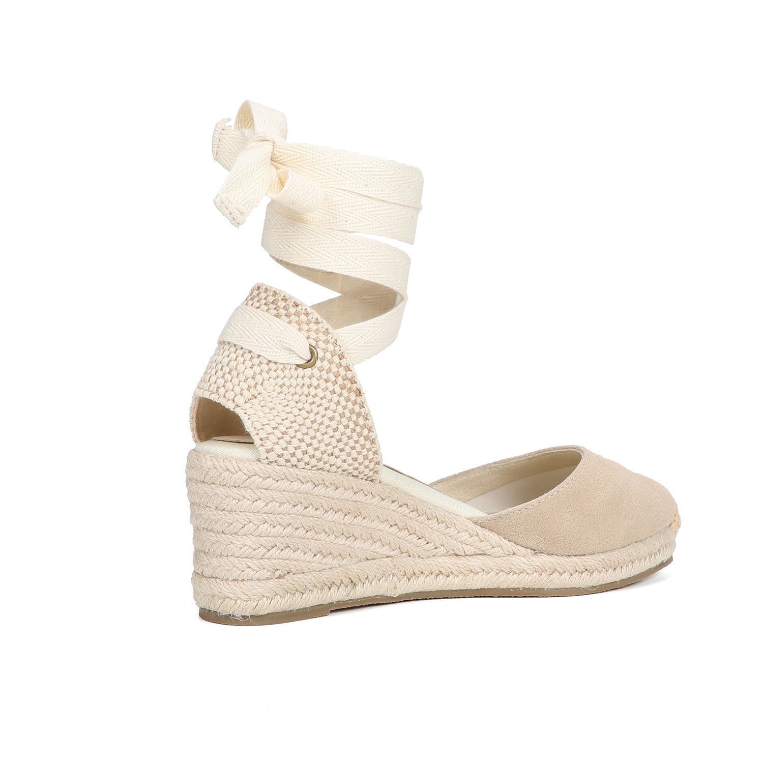 TONIVIS W-S908 beige suede espadrille wedge sandal back view