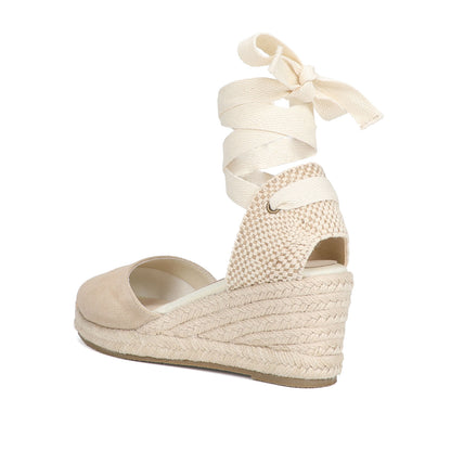 TONIVIS W-S908 beige lace up espadrille wedge sandal