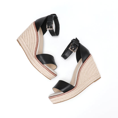W-S914 Black Espadrille Wedges