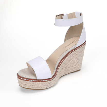 W-S916 White Espadrille Wedges