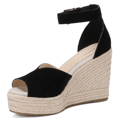 W-S923 Black Espadrille Wedges
