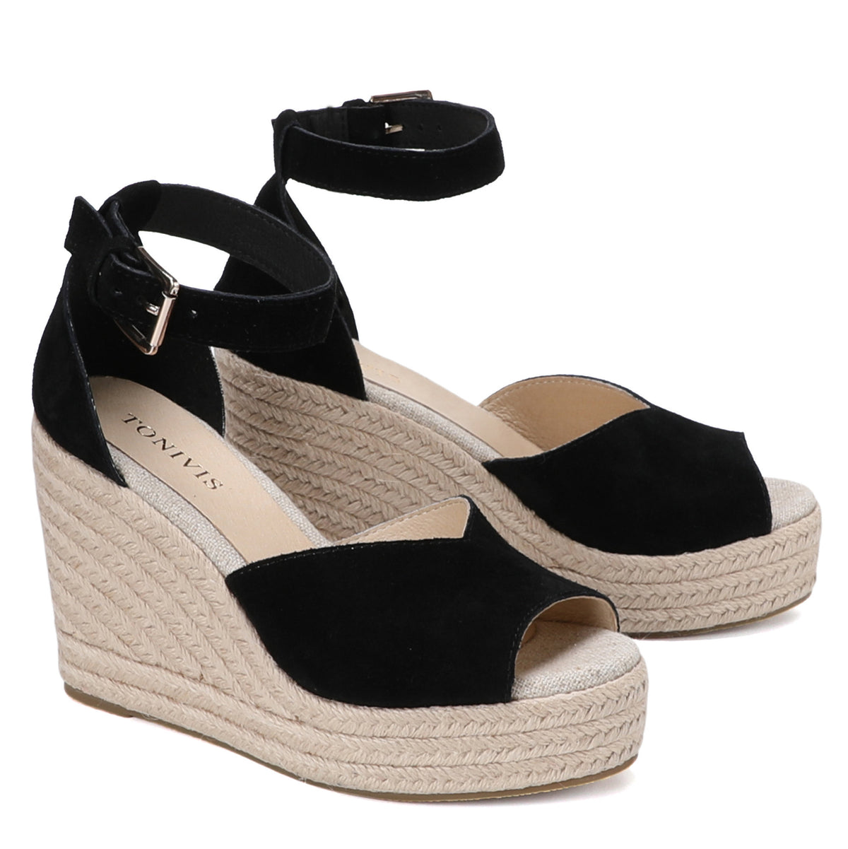 W-S923 Black Espadrille Wedges