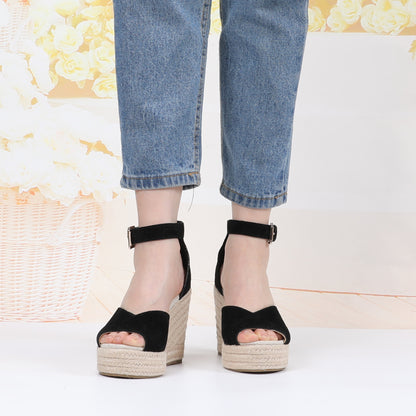 W-S923 Black Espadrille Wedges