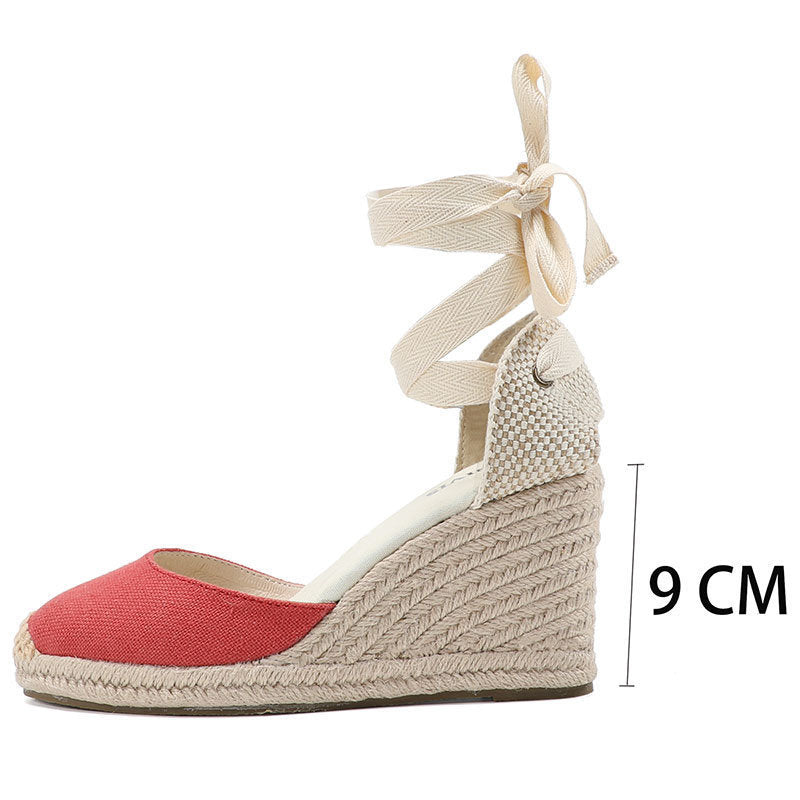W-S925 Linen Red Espadrille Wedges