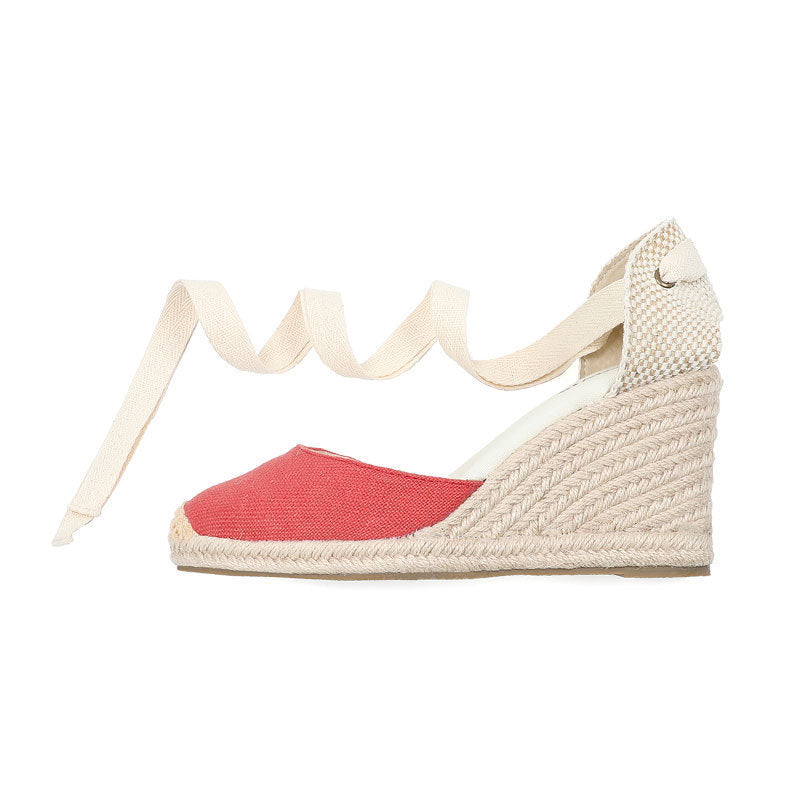 W-S925 Linen Red Espadrille Wedges