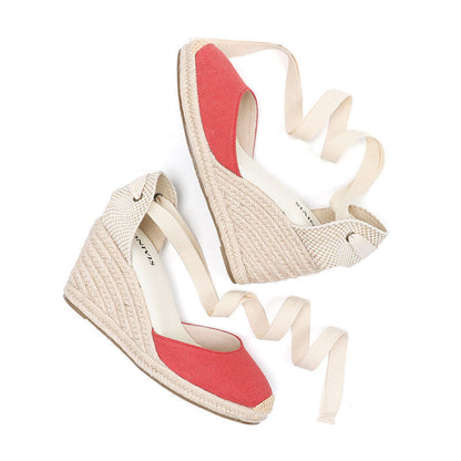 W-S925 Linen Red Espadrille Wedges