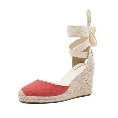 W-S925 Linen Red Espadrille Wedges