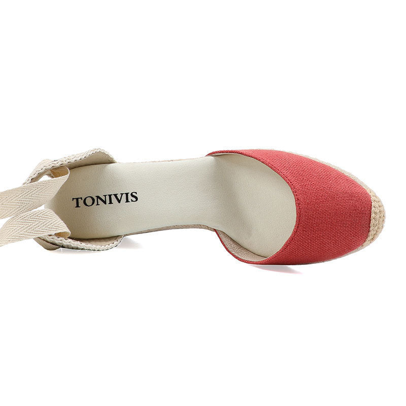 W-S925 Linen Red Espadrille Wedges