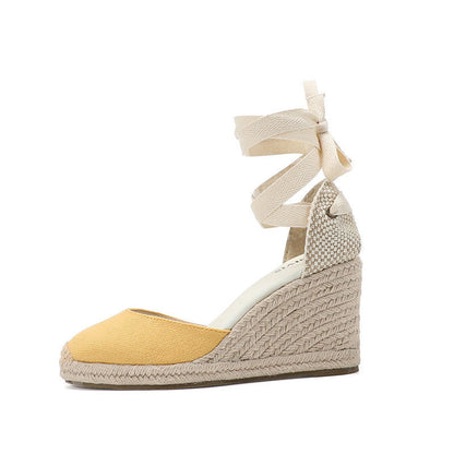 W-S929 Linen Yellow Espadrille Wedges