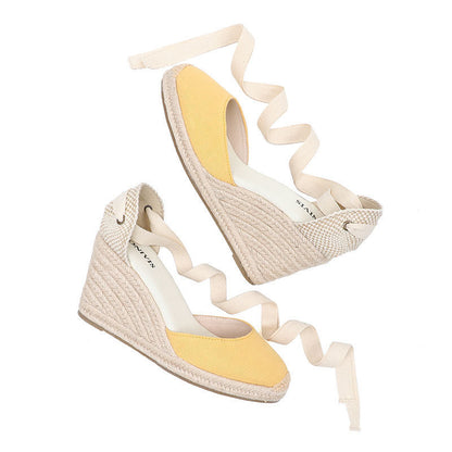 W-S929 Linen Yellow Espadrille Wedges