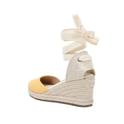 W-S937 Linen Yellow Espadrille Wedges