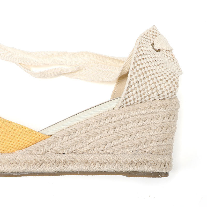 W-S937 Linen Yellow Espadrille Wedges