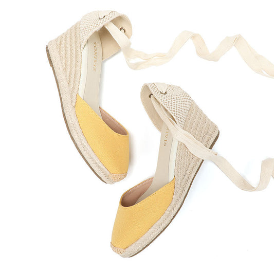 W-S937 Linen Yellow Espadrille Wedges