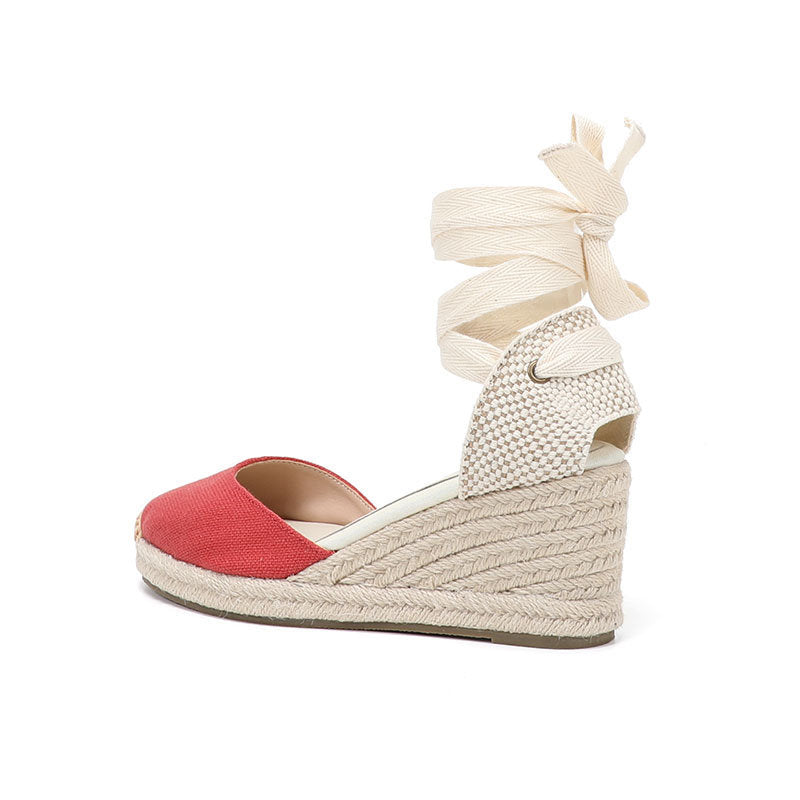 W-S938 Linen Red Espadrille Wedges