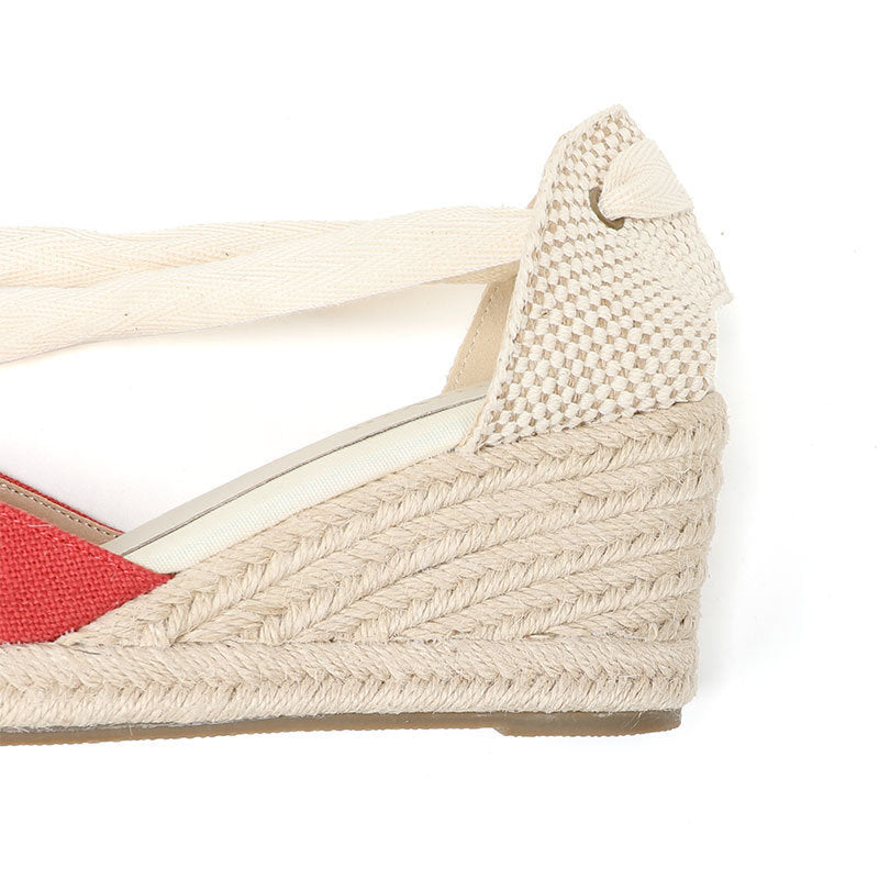 W-S938 Linen Red Espadrille Wedges