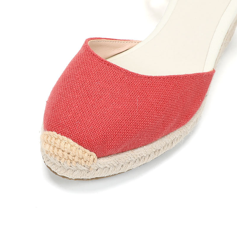 W-S938 Linen Red Espadrille Wedges