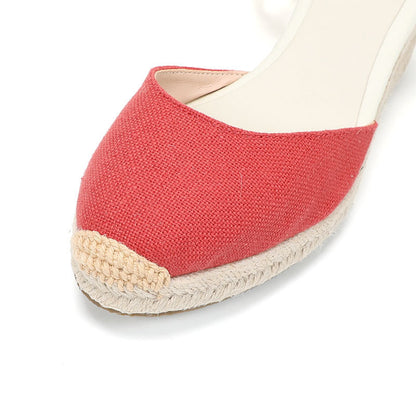 W-S938 Linen Red Espadrille Wedges